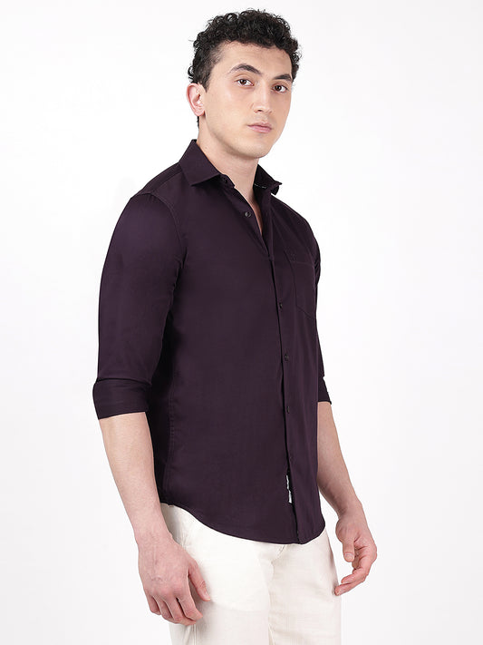 Solid Full Sleeves Wine Satin