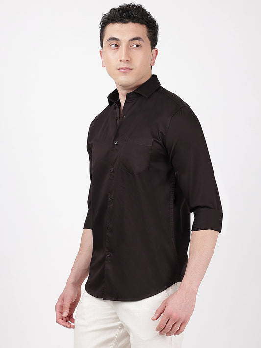 Solid Full Sleeves Chocolate Satin