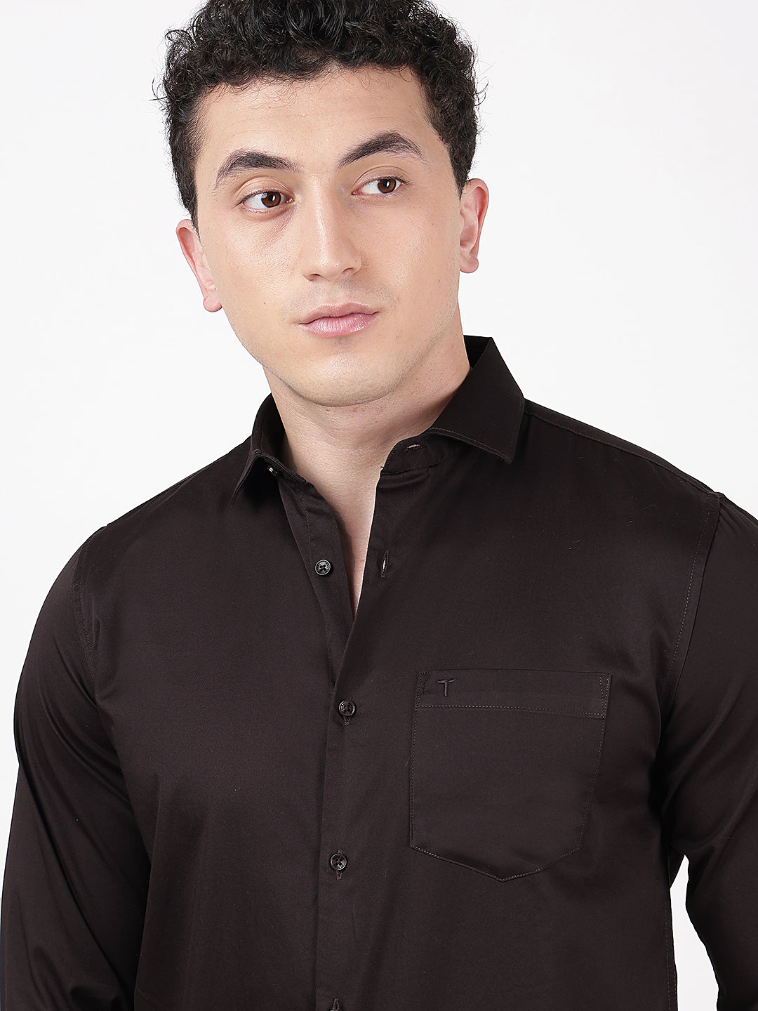 Solid Full Sleeves Chocolate Satin