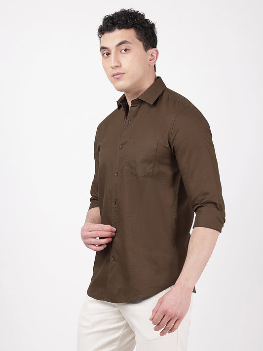 Solid Full Sleeves Brown Slub Twill