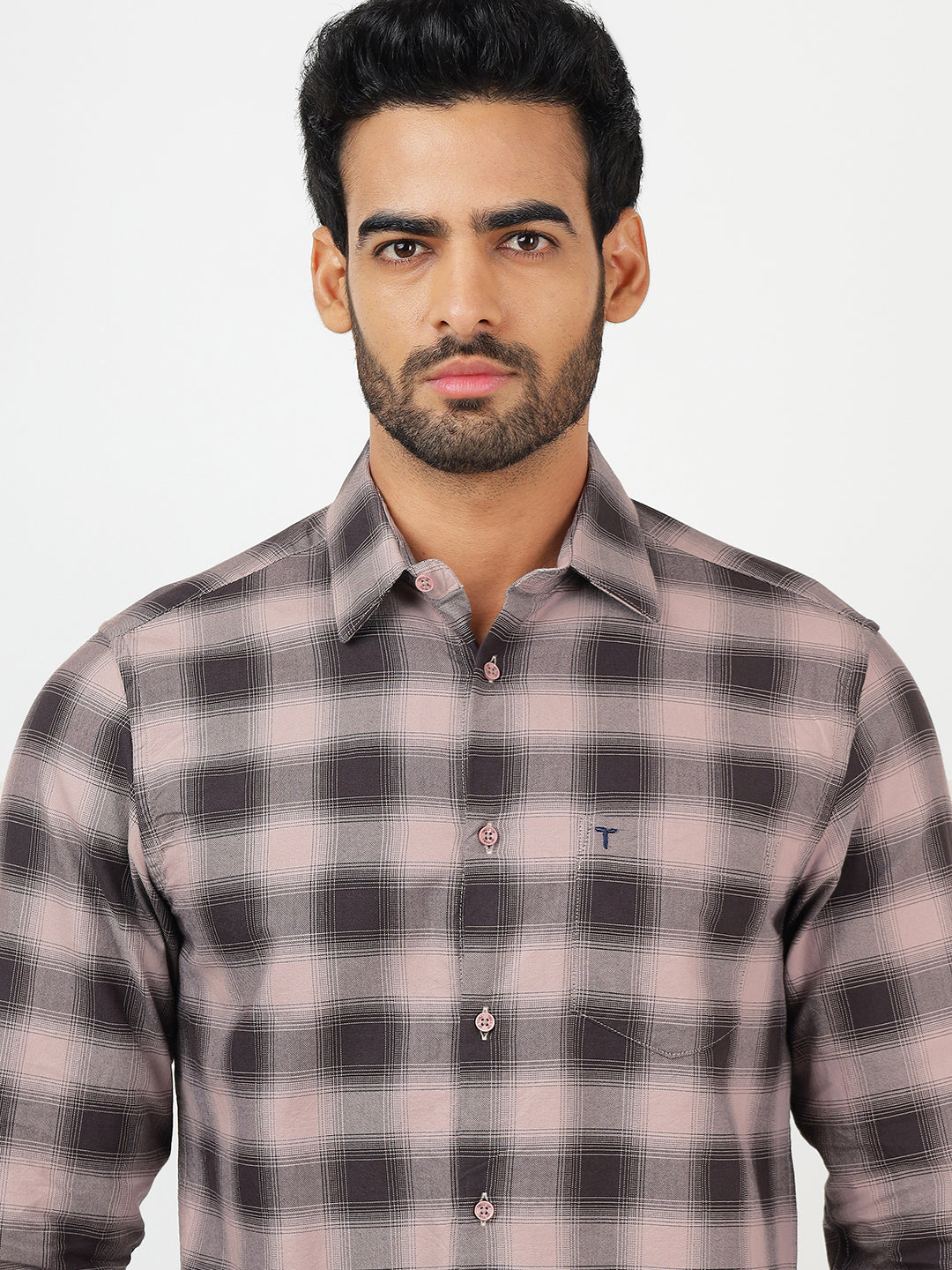 Check Long Sleeves Pale Silver & Olive Black (100% Cotton)