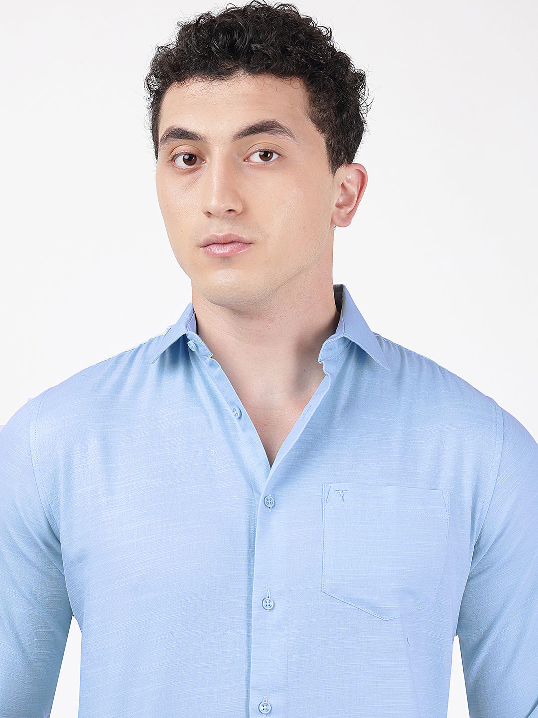 Solid Full Sleeves Light Blue Slub-Twill