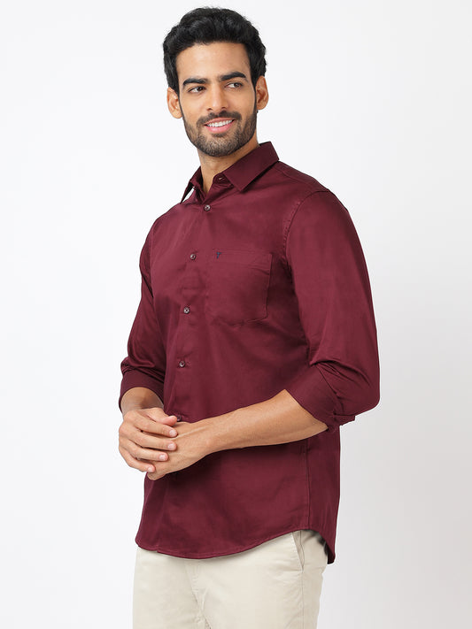 Solid Long Sleeves Maroon Satin (100% Cotton)
