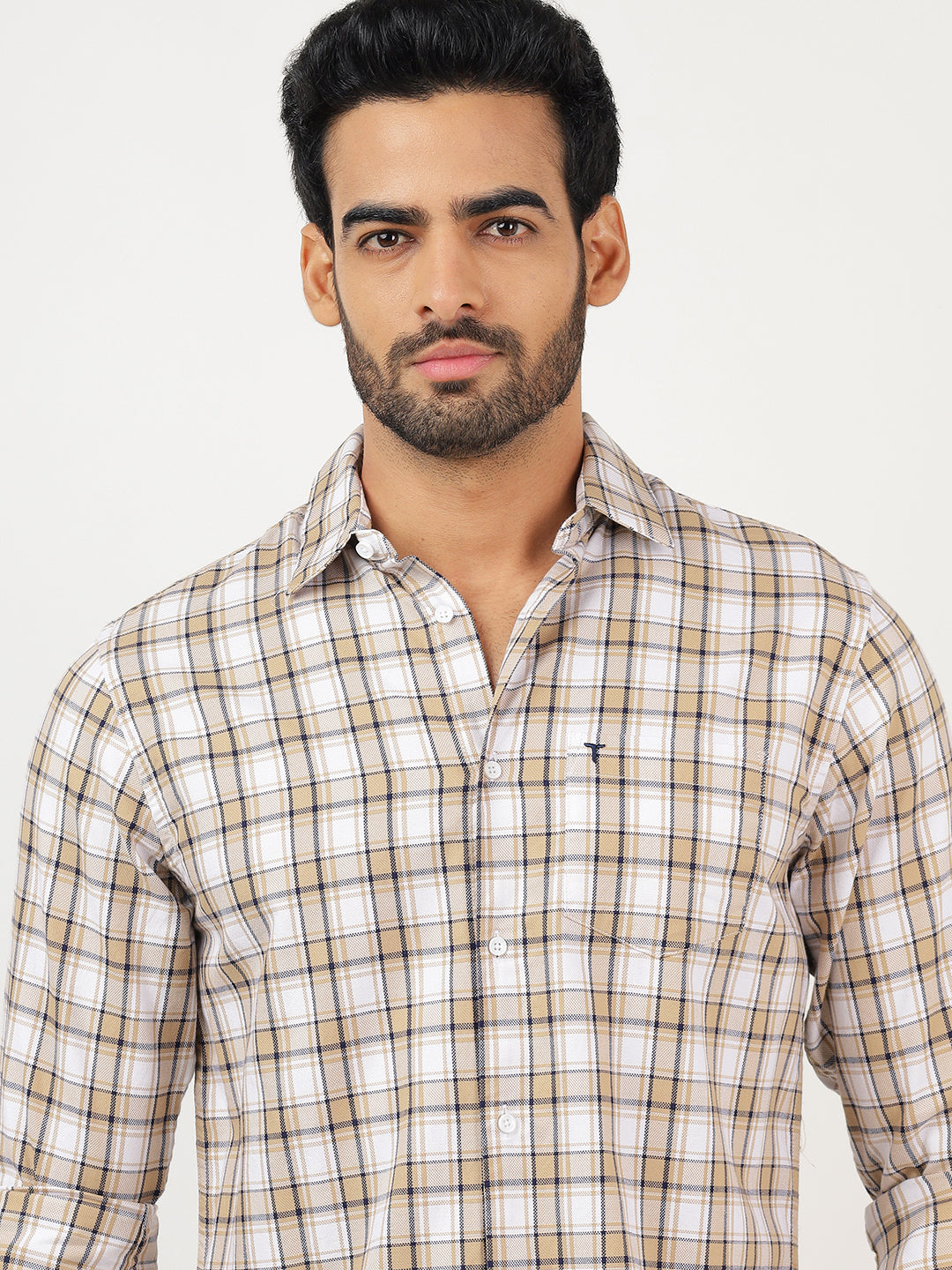 Check Long Sleeves White & Beige (100% Cotton)