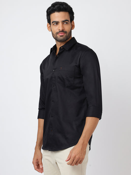 Solid Long Sleeves Black Satin (100% Cotton)