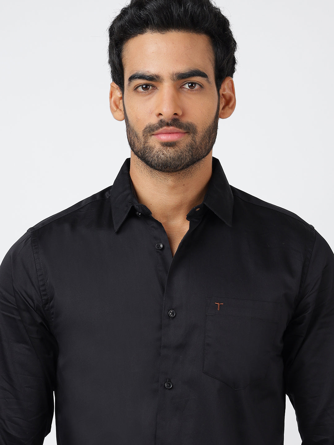 Solid Long Sleeves Black Satin (100% Cotton)