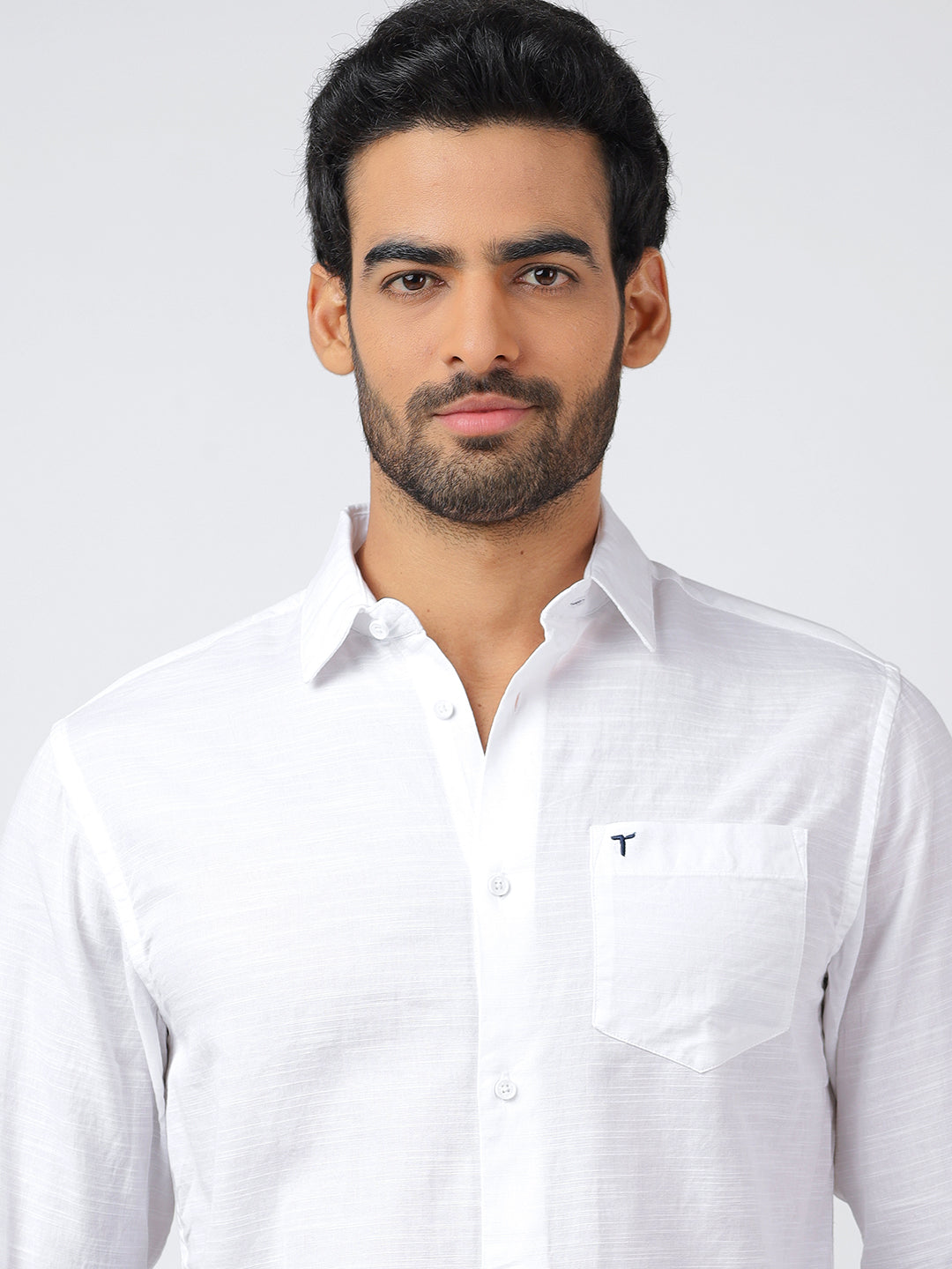 Solid Long Sleeves White Slub Twill (100% Cotton)