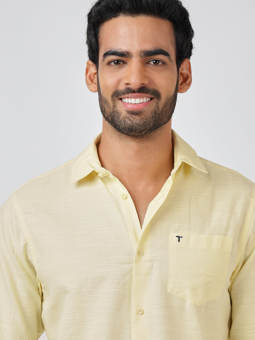 Solid Long Sleeves Yellow Slub Twill (100% Cotton)