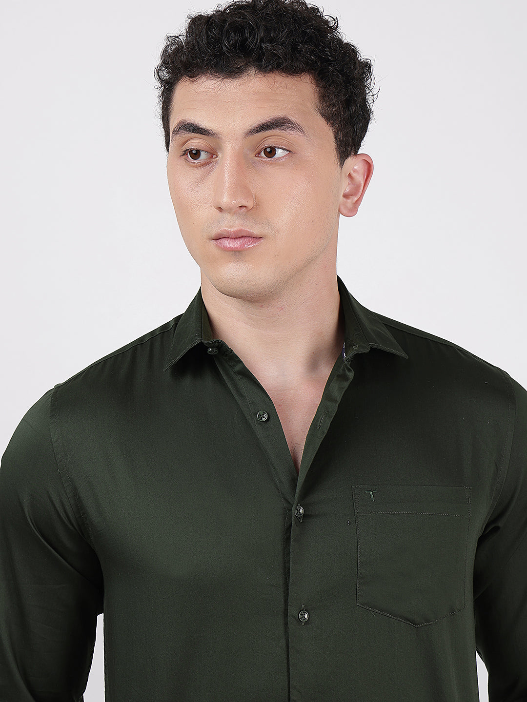 Solid Full Sleeves Dark Green Satin