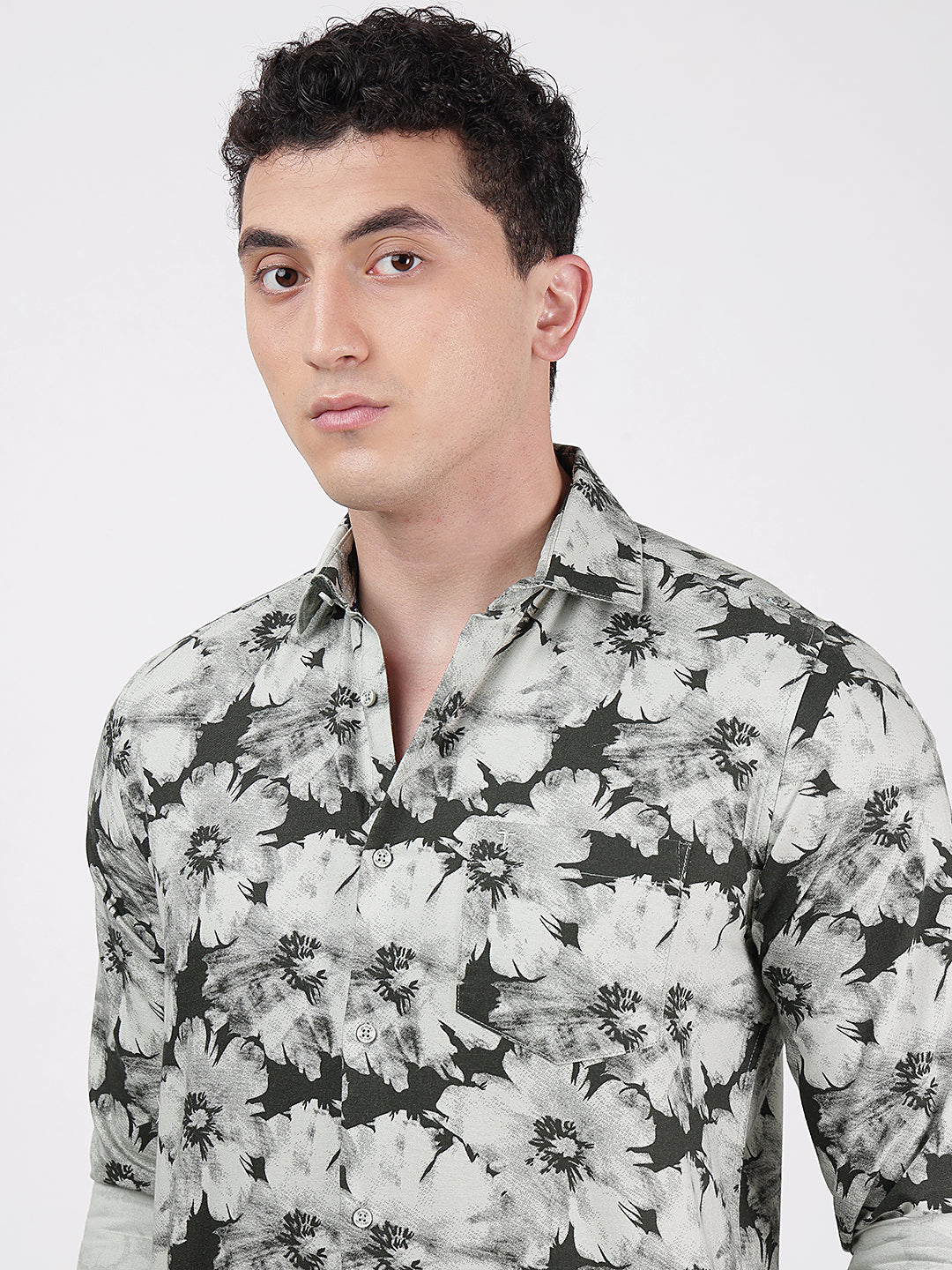 Print Long Sleeves Floral Print Large