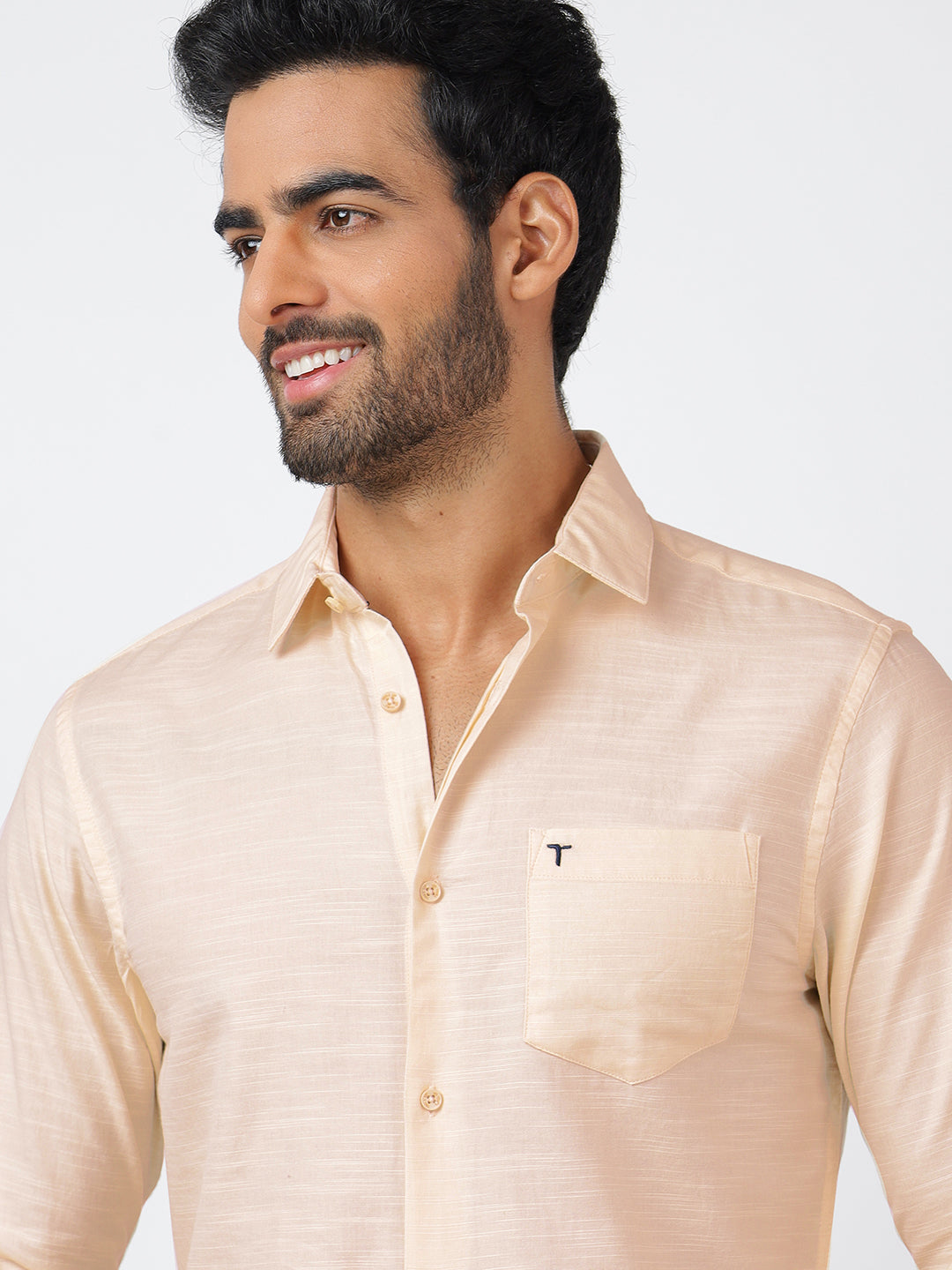 Solid Long Sleeves Beige Slub Twill (100% Cotton)