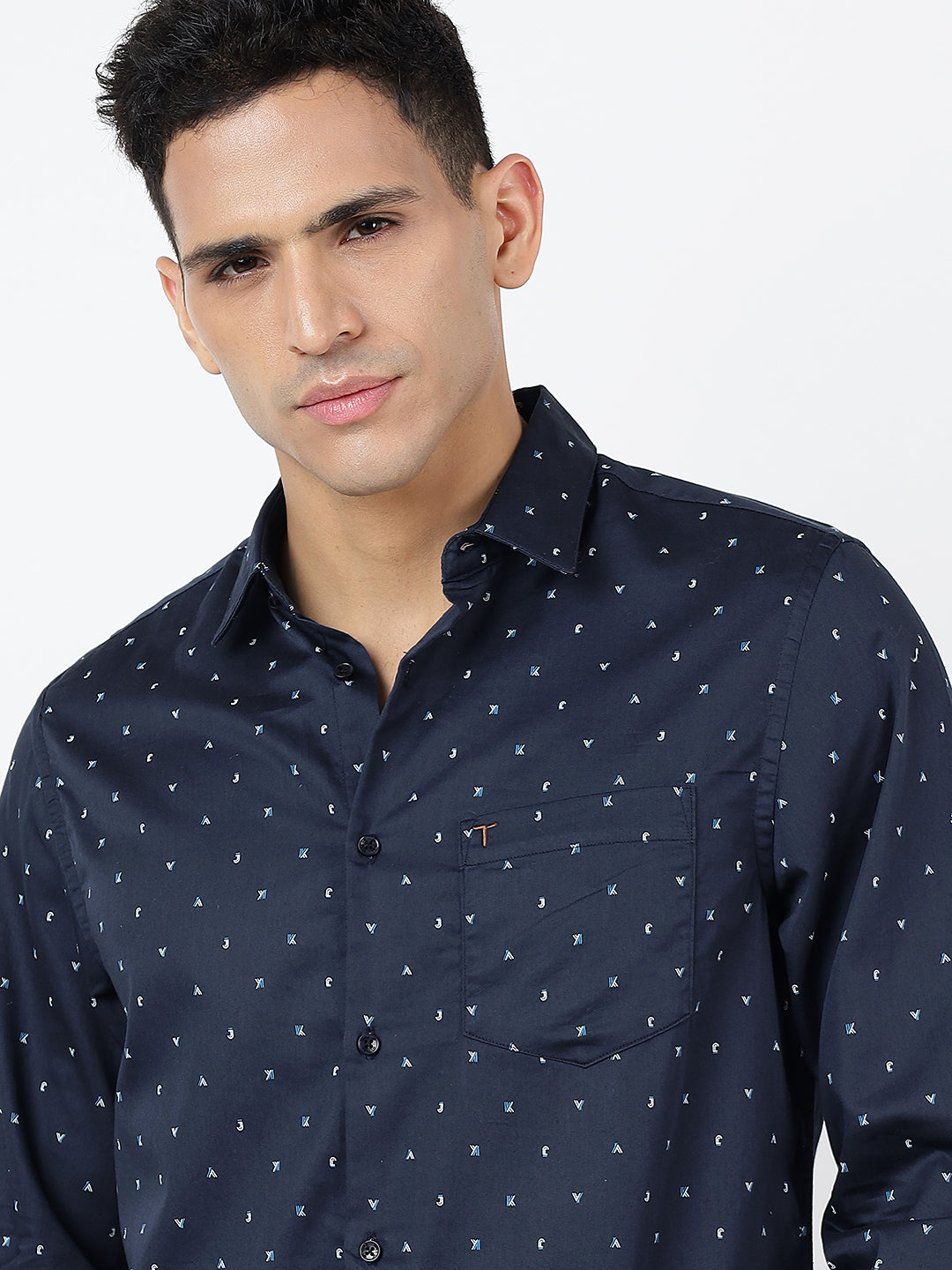 Printed Long Sleeves Navy Blue (100% Cotton)