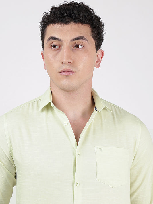 Solid Full Sleeves Light Green Slub-Twill