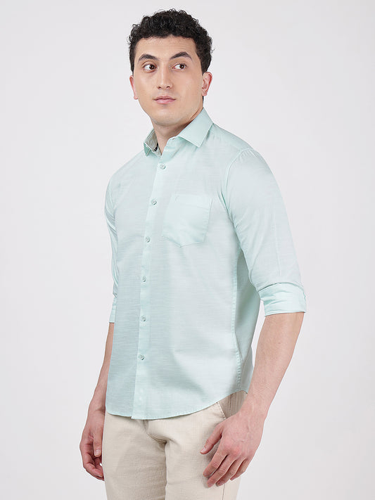 Solid Full Sleeves Turquoise Blue Slub Twill