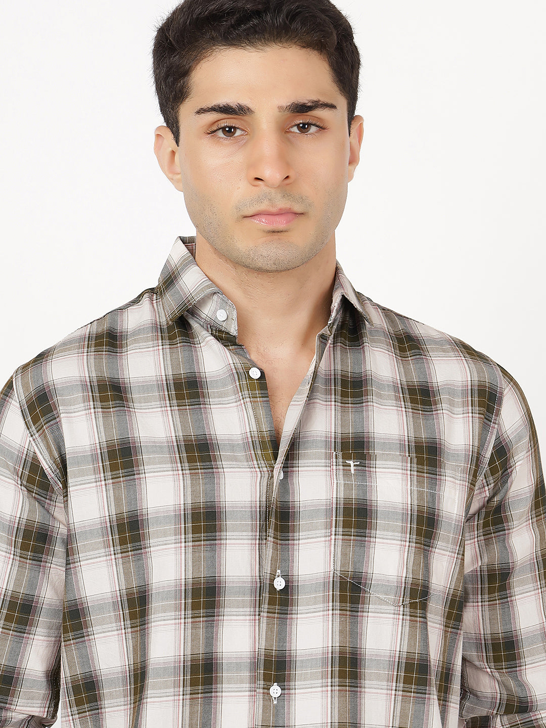 Check Long Sleeves Green, Brown & White Check (100% Cotton)