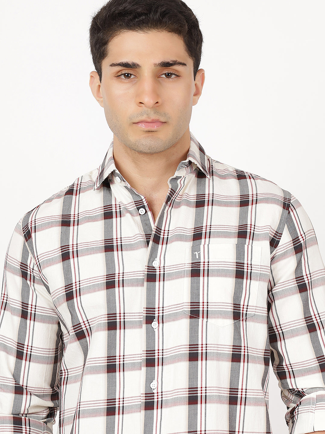 Check Long Sleeves White, Black & Maroon Big Check (100% Cotton)