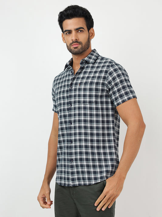 Check Short Sleeves Navy & White (100% Cotton)