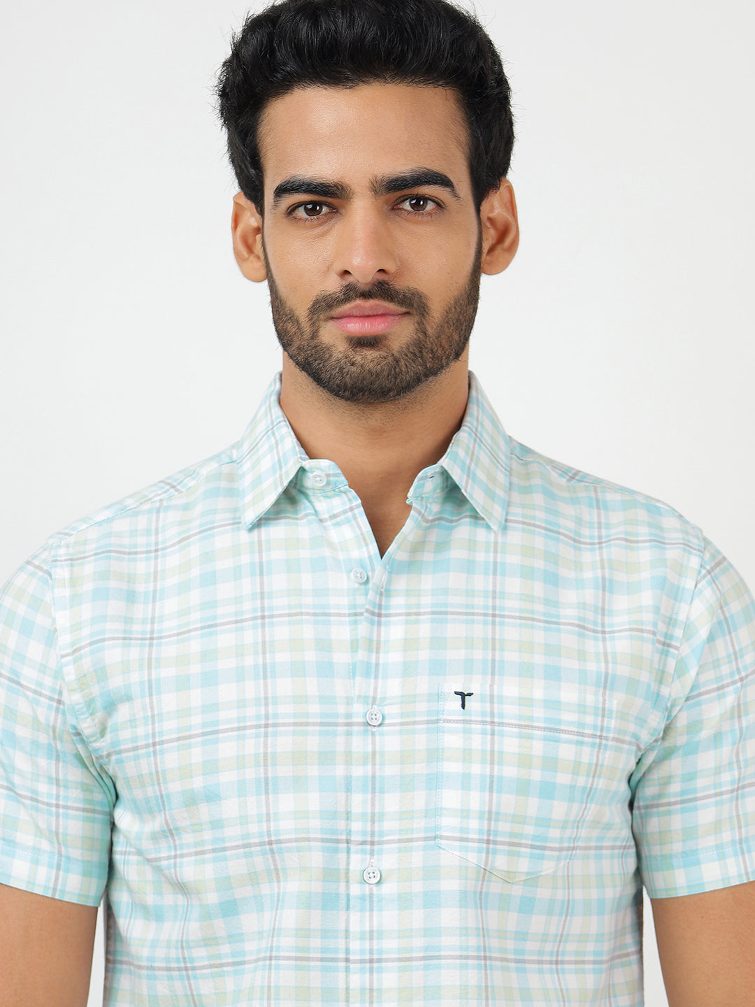 Check Short Sleeves Sky Blue & White (100% Cotton)