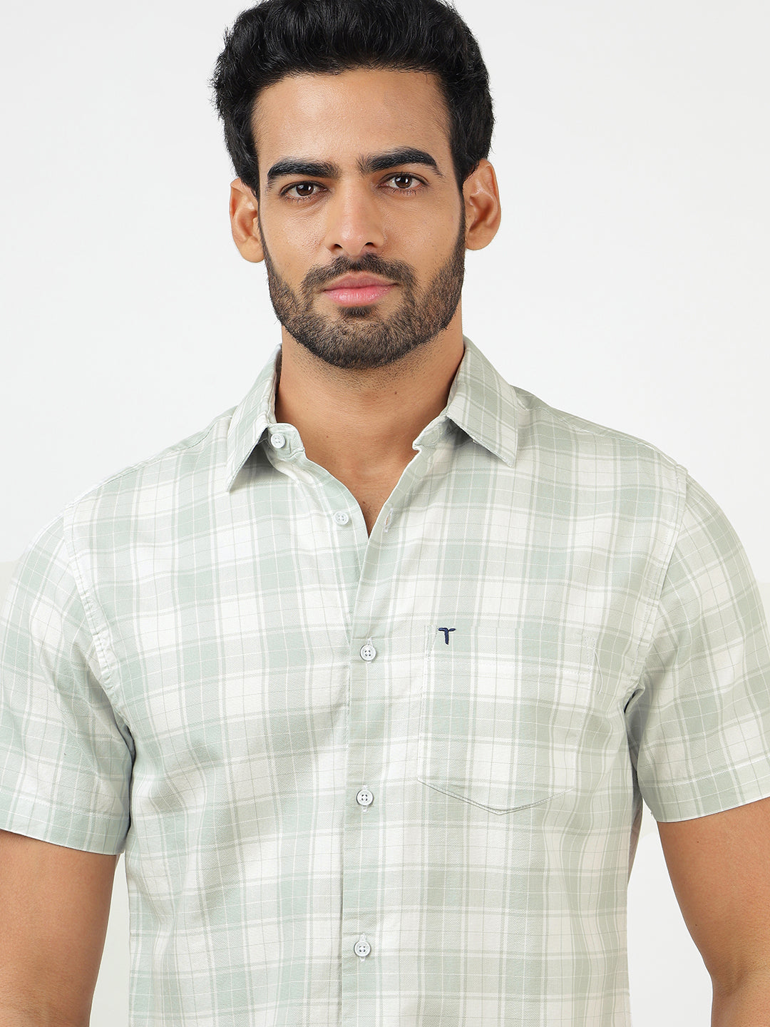 Check Short Sleeves White & Green (100% Cotton)