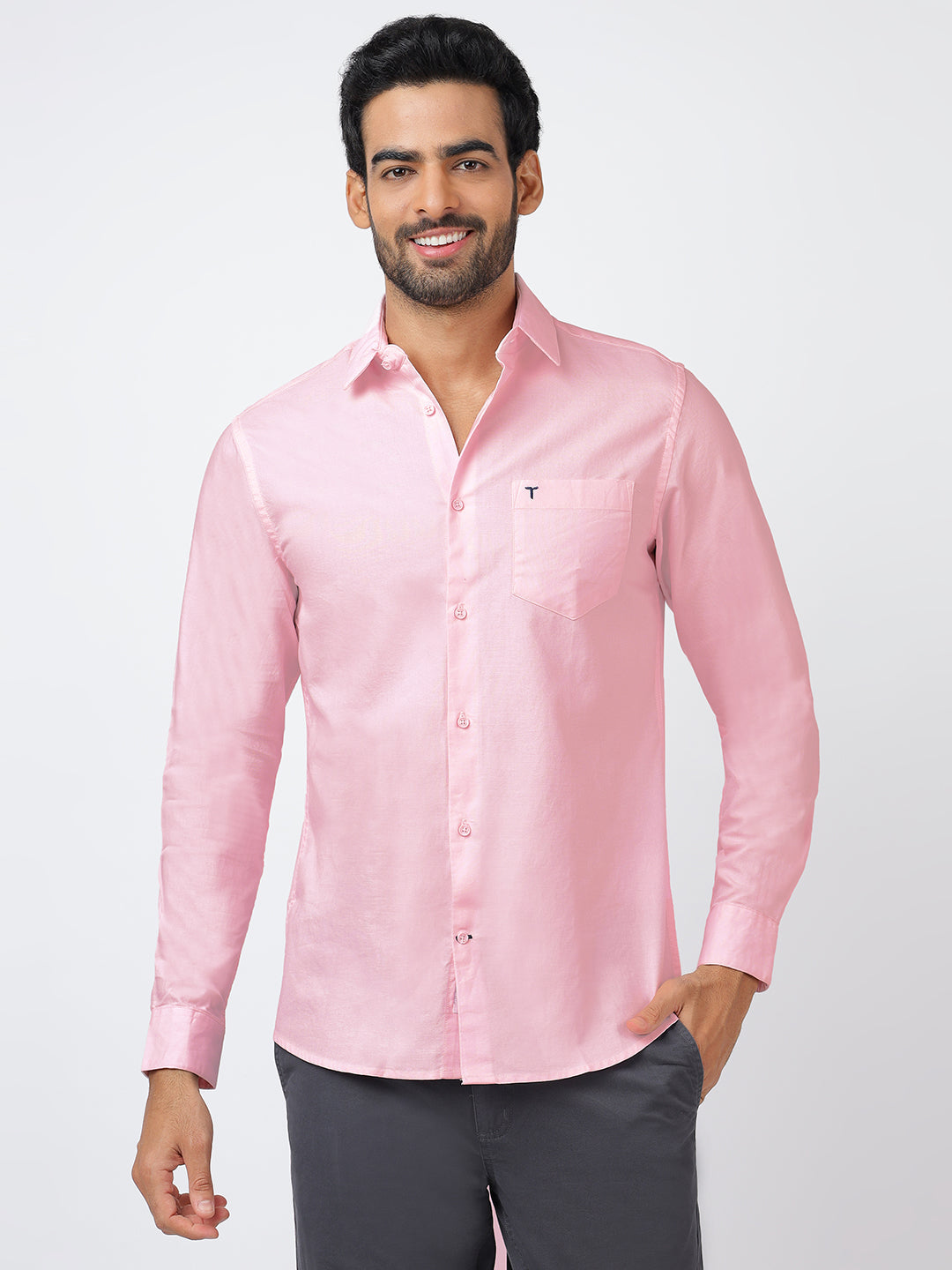 Solid Long Sleeves Pink Satin (100% Cotton)