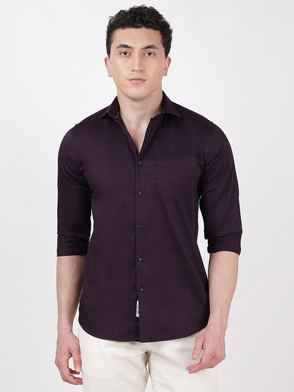 Solid Full Sleeves Wine Satin