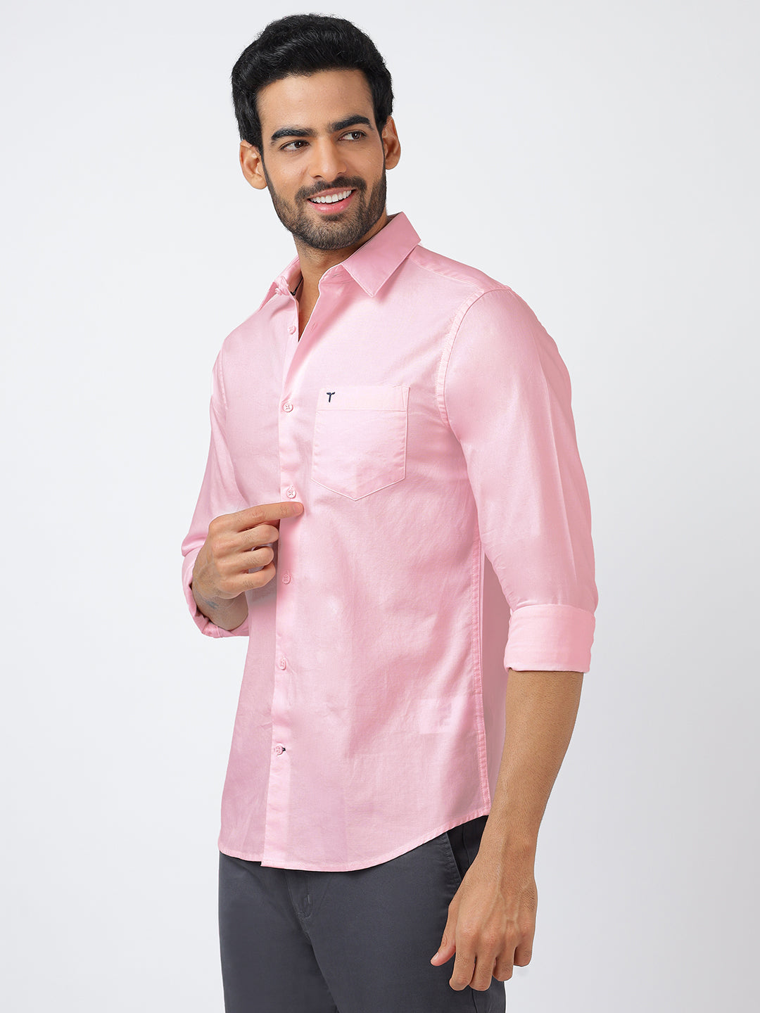 Solid Long Sleeves Pink Satin (100% Cotton)