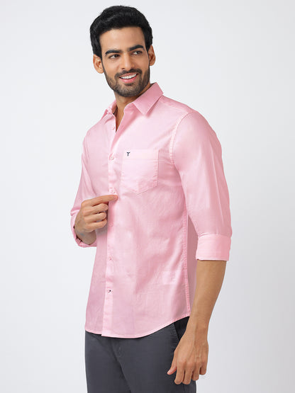 Solid Long Sleeves Pink Satin (100% Cotton)