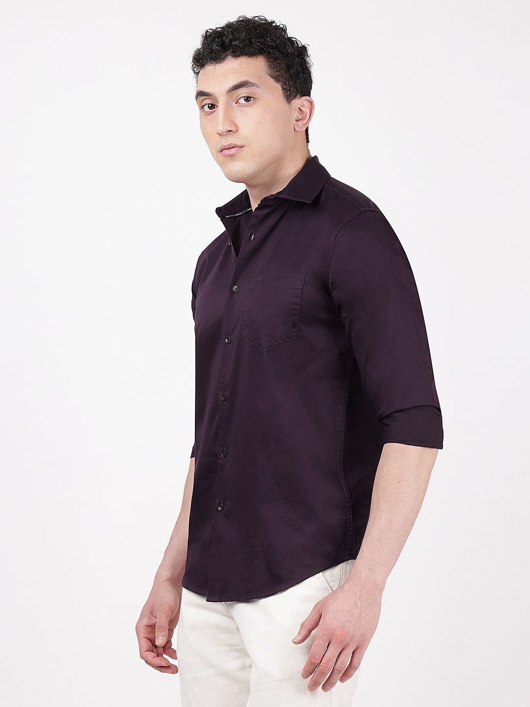 Solid Full Sleeves Wine Satin
