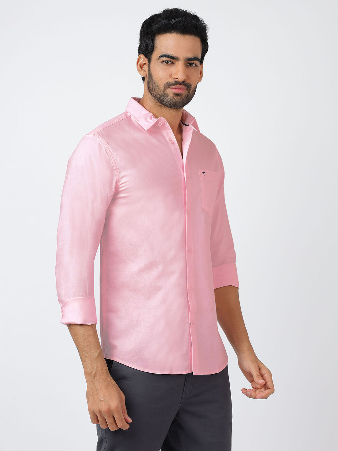 Solid Long Sleeves Pink Satin (100% Cotton)