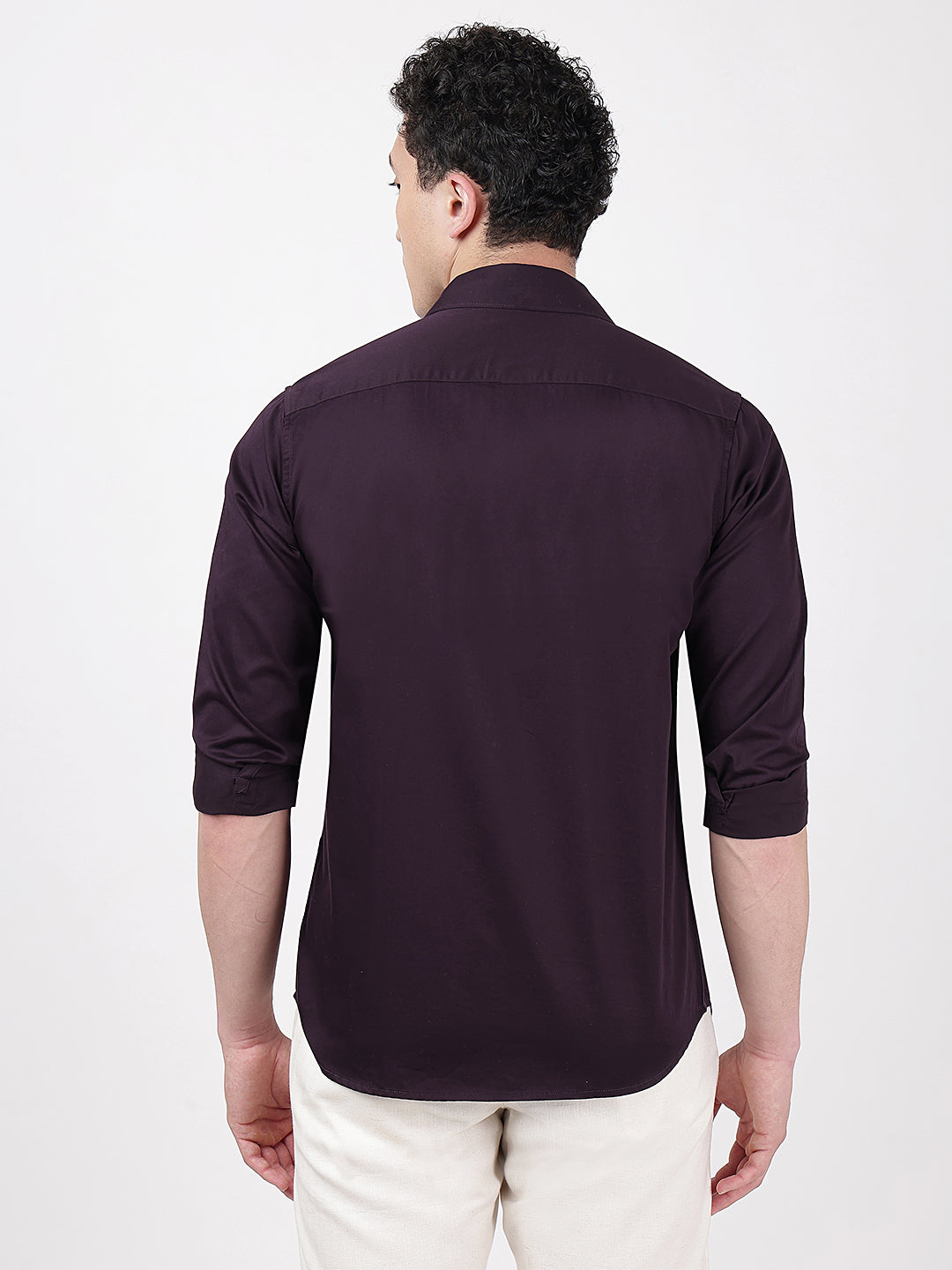 Solid Full Sleeves Wine Satin