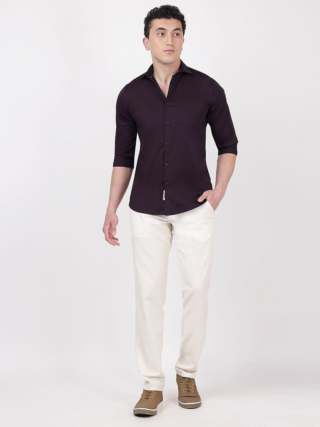 Solid Full Sleeves Wine Satin