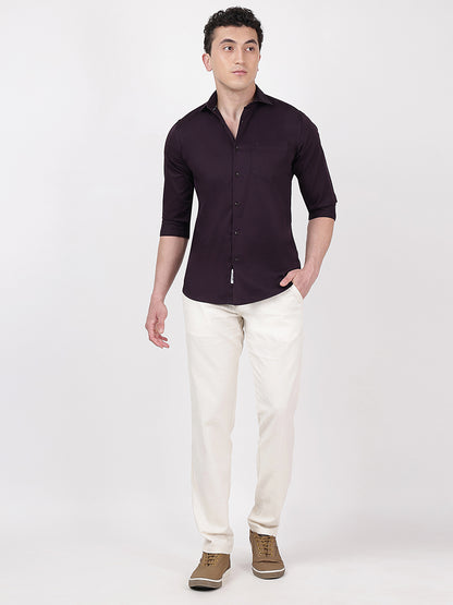 Solid Full Sleeves Wine Satin
