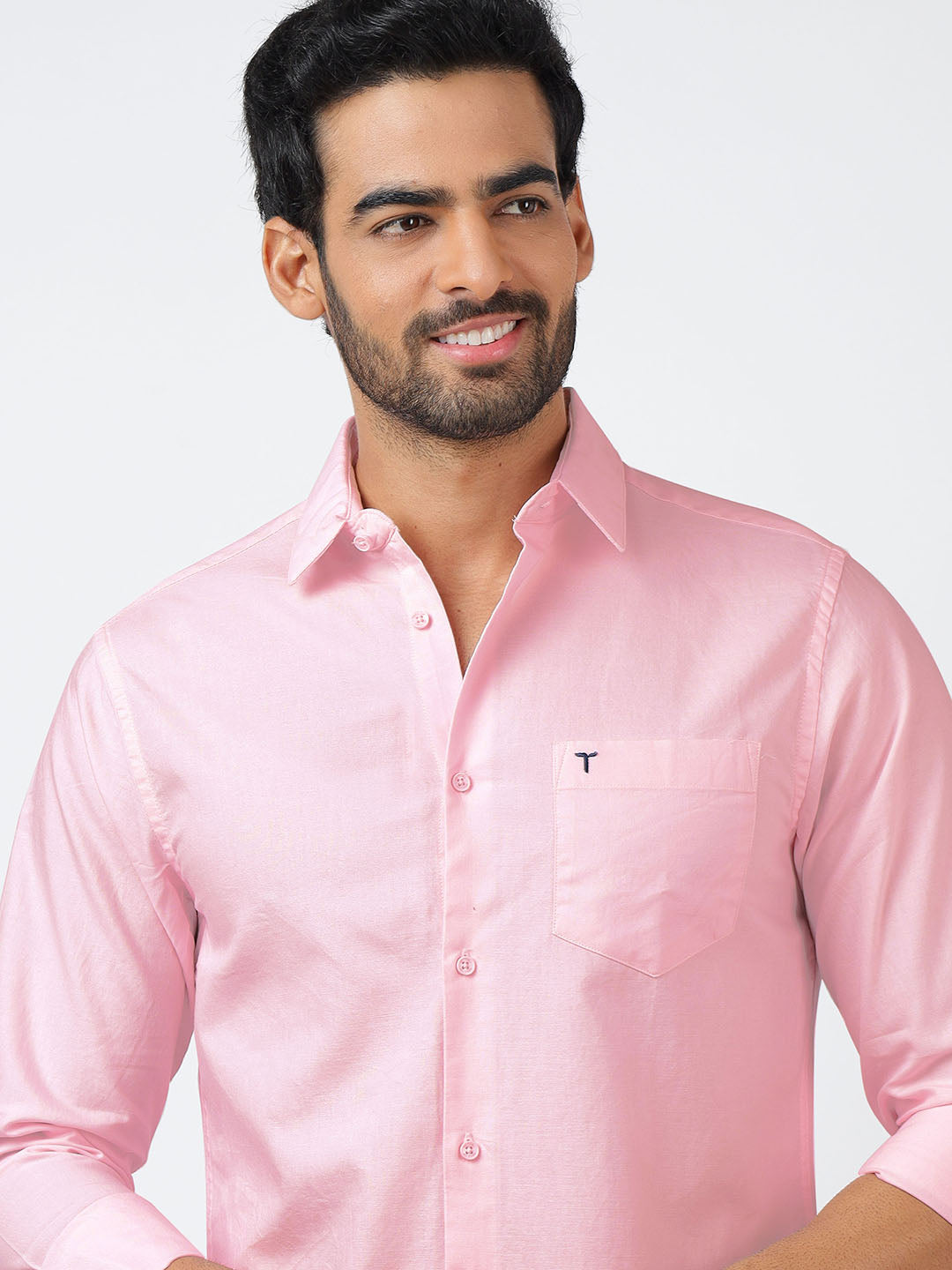 Solid Long Sleeves Pink Satin (100% Cotton)