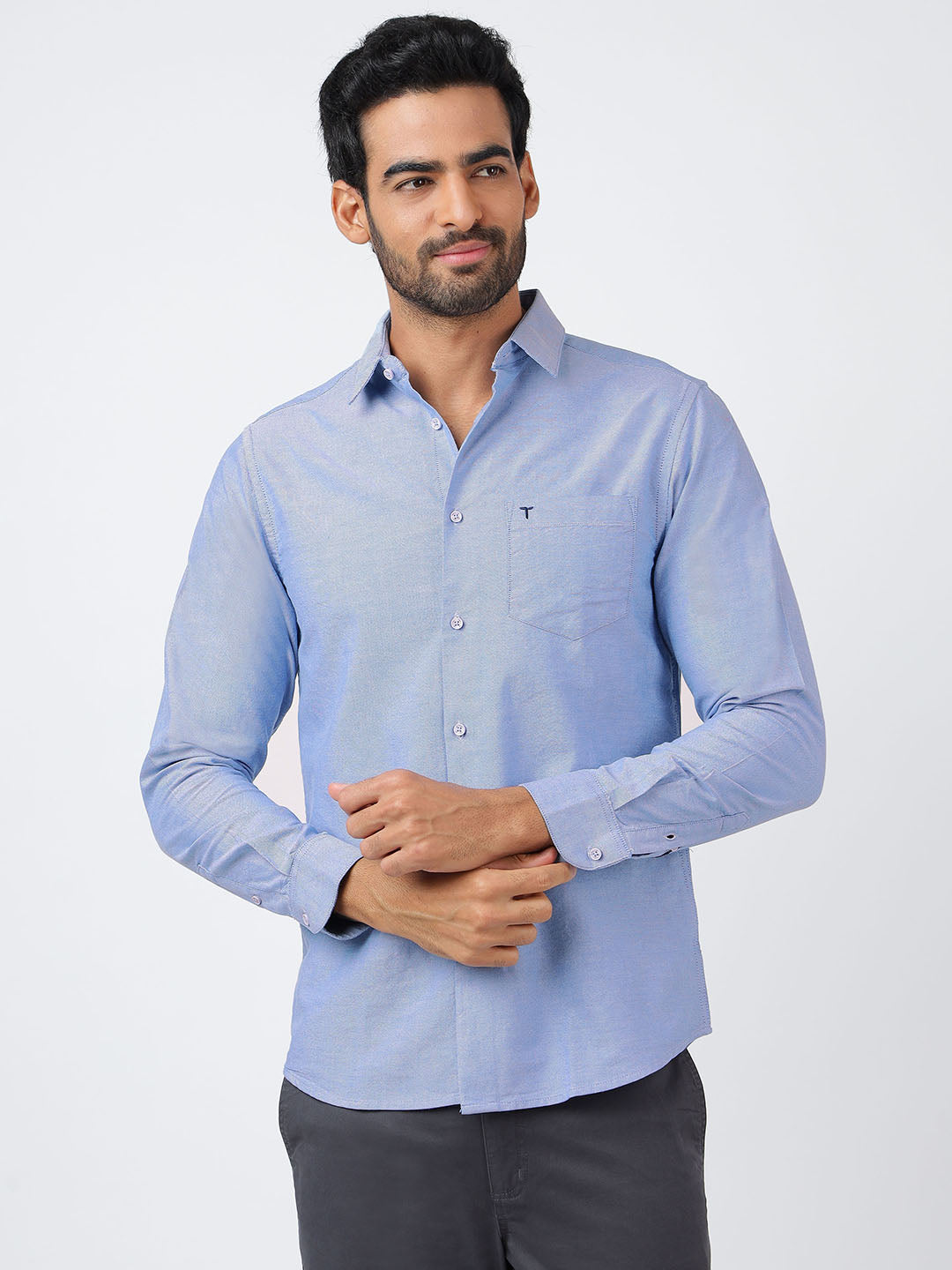 Solid Long Sleeves Sky Blue Oxford (100% Cotton)