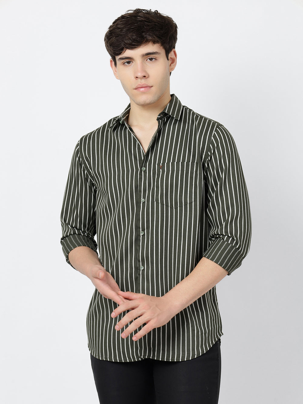 Striped Long Sleeves Classic Dark Green And White (100% Cotton)