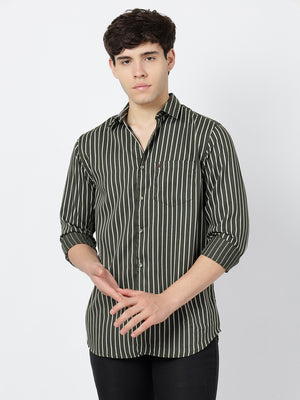 Striped Long Sleeves Classic Dark Green And White (100% Cotton)