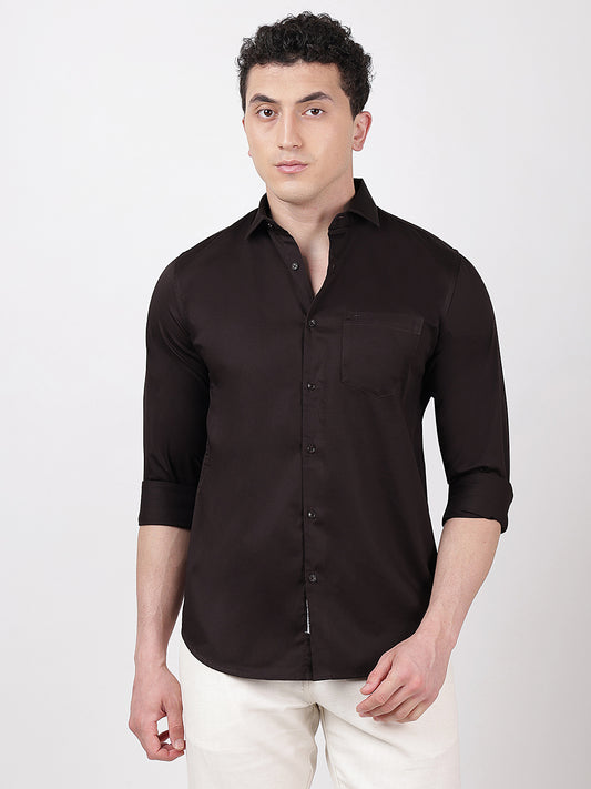 Solid Full Sleeves Chocolate Satin