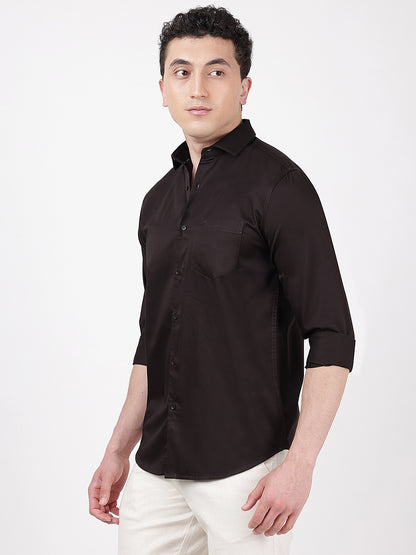 Solid Full Sleeves Chocolate Satin