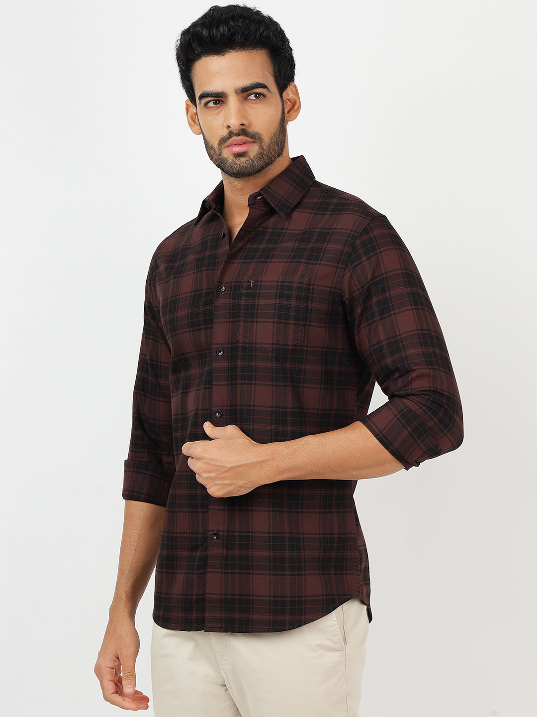 Check Long Sleeves Brown & Black (100% Cotton)