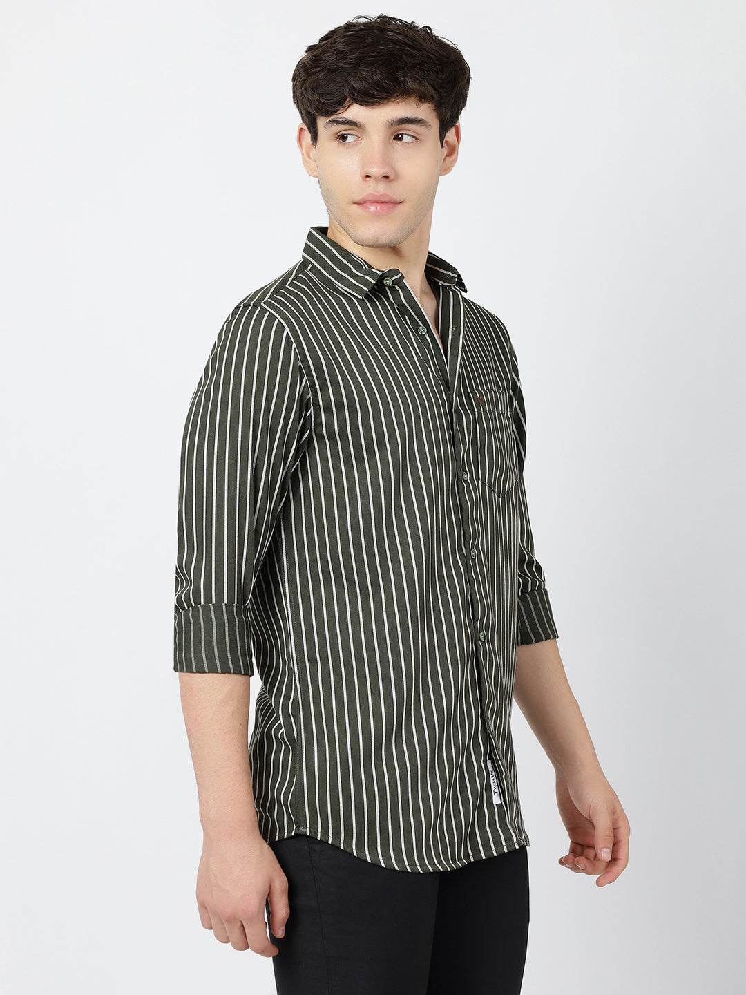 Striped Long Sleeves Classic Dark Green And White (100% Cotton)