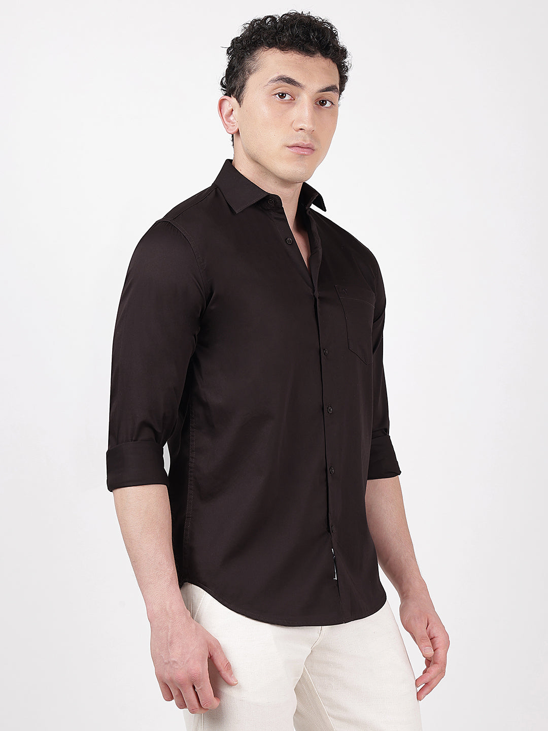 Solid Full Sleeves Chocolate Satin