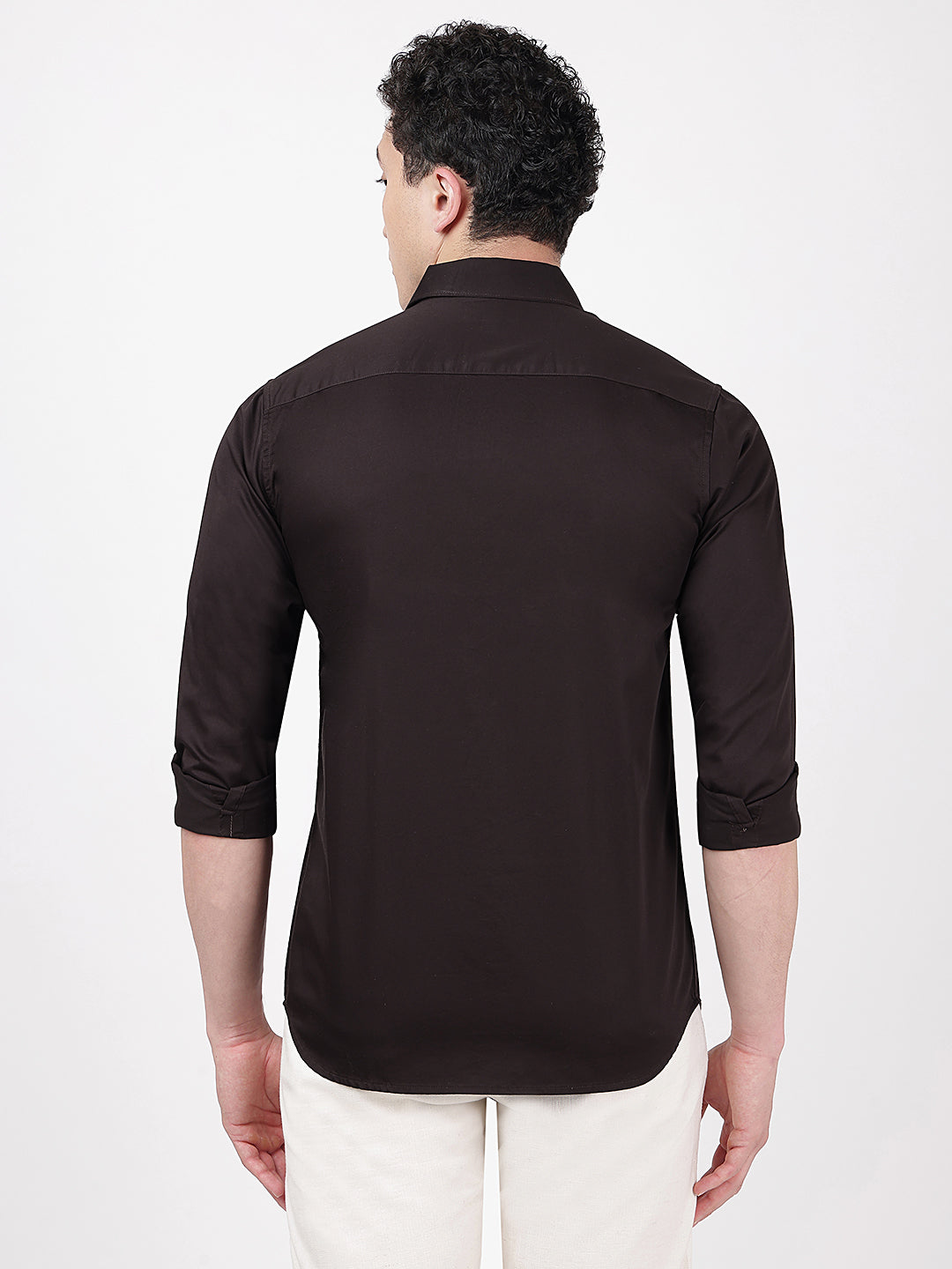 Solid Full Sleeves Chocolate Satin