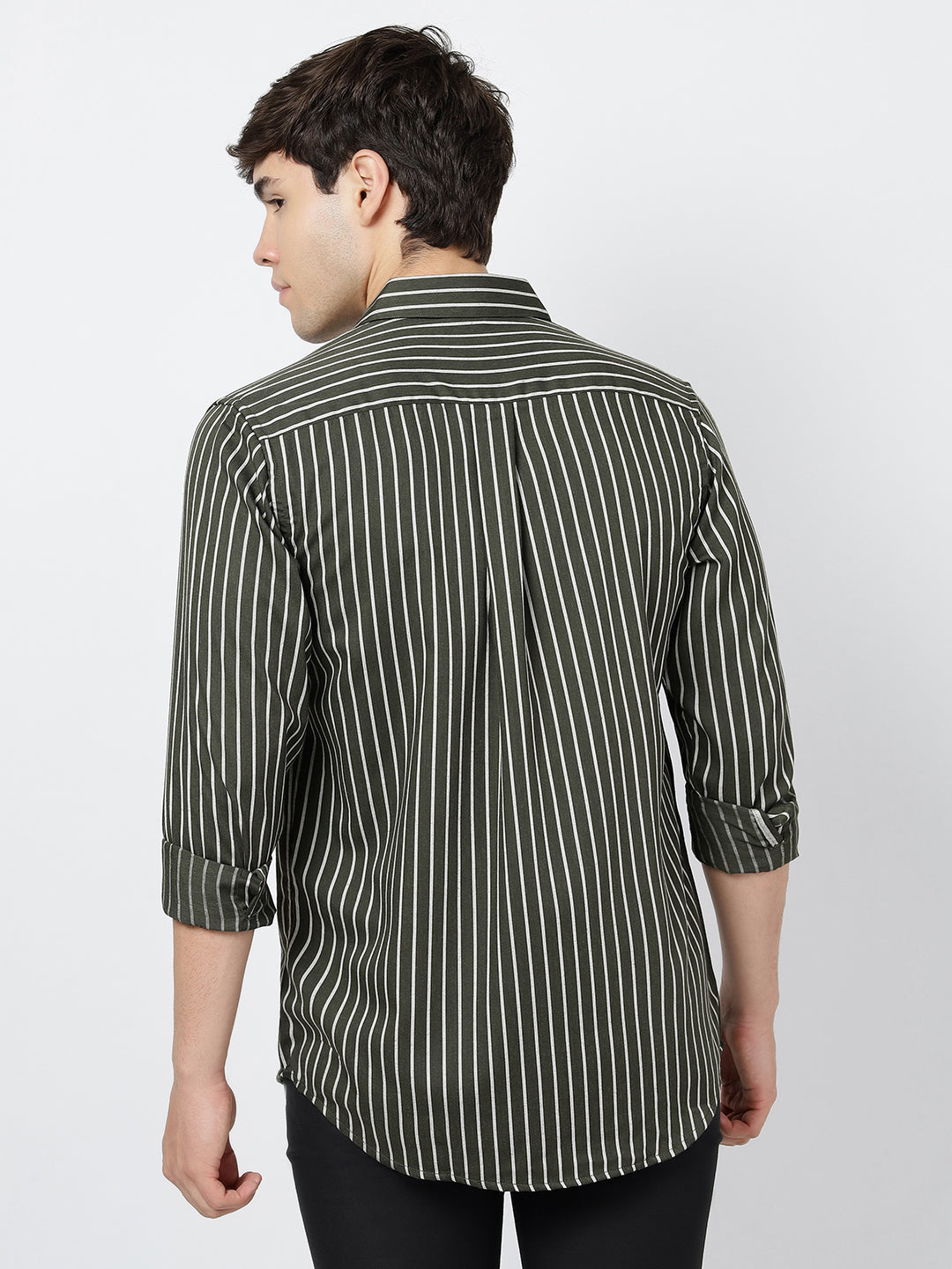 Striped Long Sleeves Classic Dark Green And White (100% Cotton)