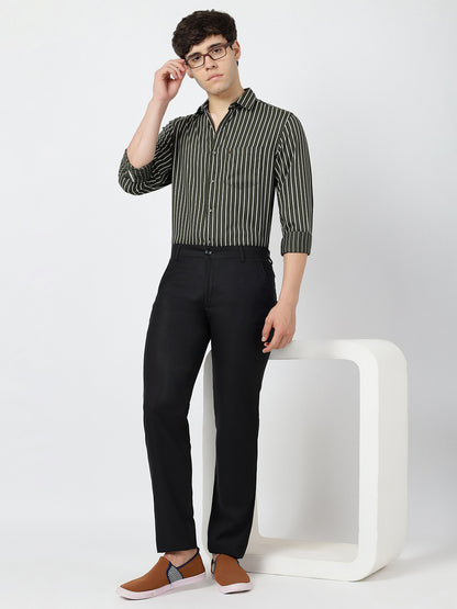 Striped Long Sleeves Classic Dark Green And White (100% Cotton)