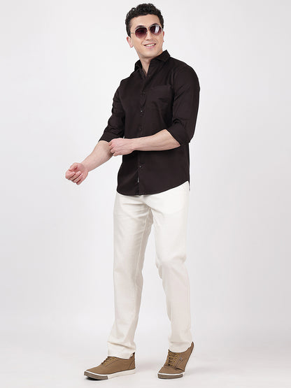 Solid Full Sleeves Chocolate Satin