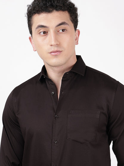 Solid Full Sleeves Chocolate Satin