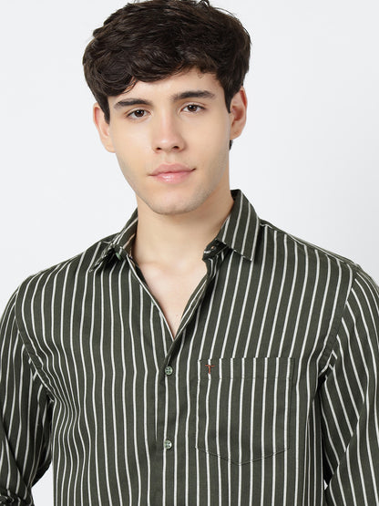 Striped Long Sleeves Classic Dark Green And White (100% Cotton)