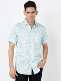 Printed Short Sleeves Floral Green-Blue Prints (100% Cotton)
