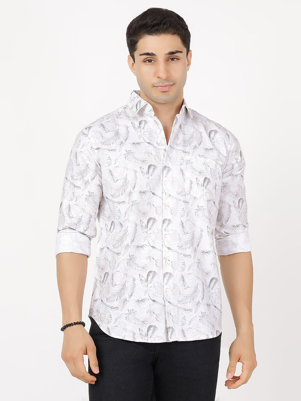 Print Long Sleeves White Brown Floral Print
