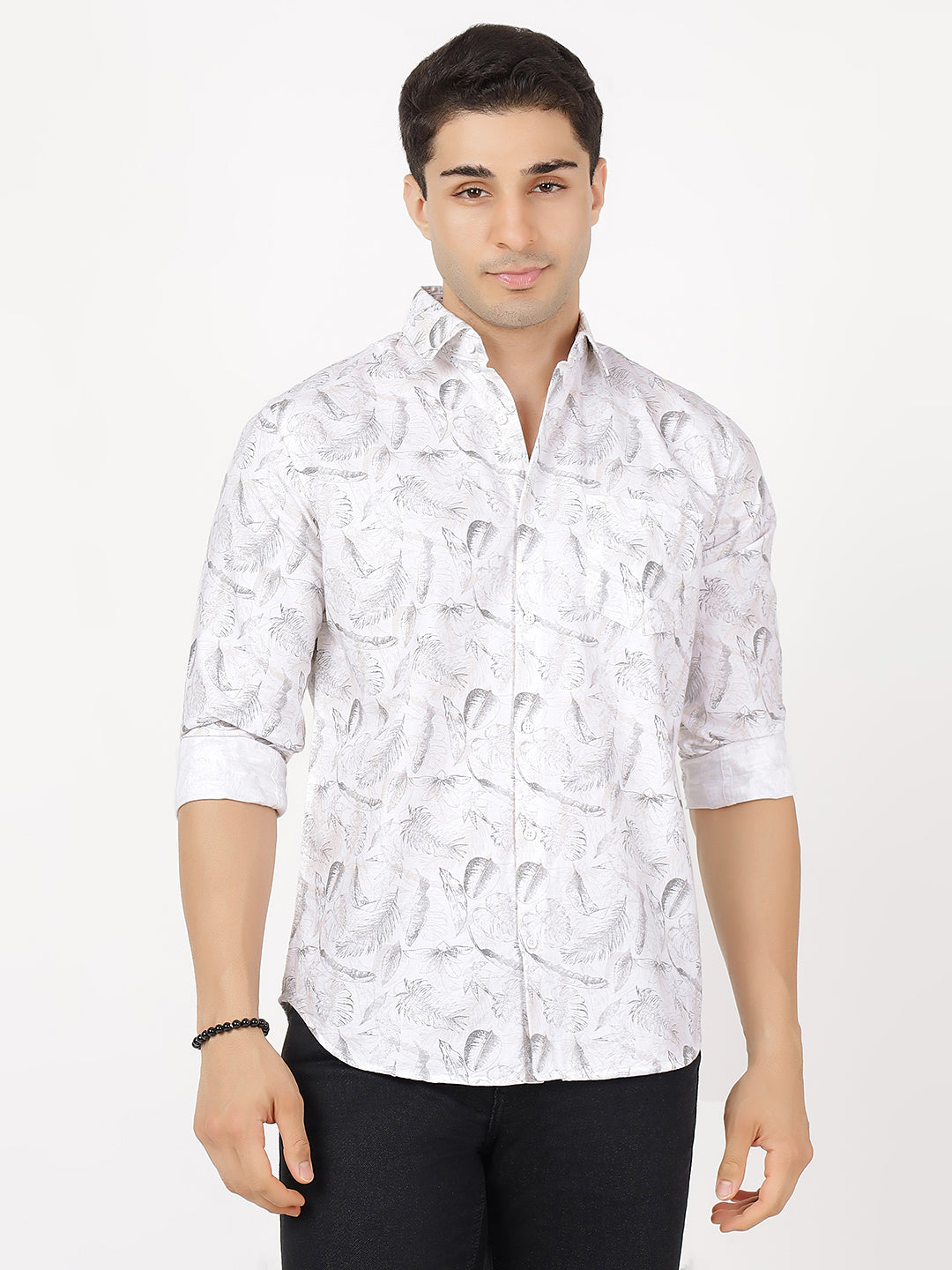Print Long Sleeves White Brown Floral Print